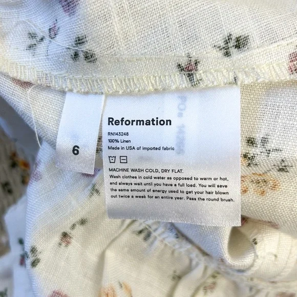 Reformation Dolci White Floral 100% Linen Midi Dress Sweetheart Neckline Size 6 - Picture 8 of 8